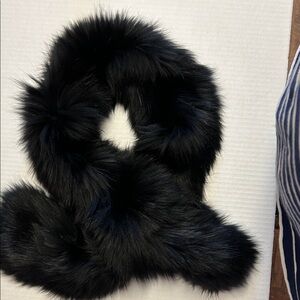 Surell Luxurious Black Fox Fur Wrap/Collar. 50 inches in length and 5 inches